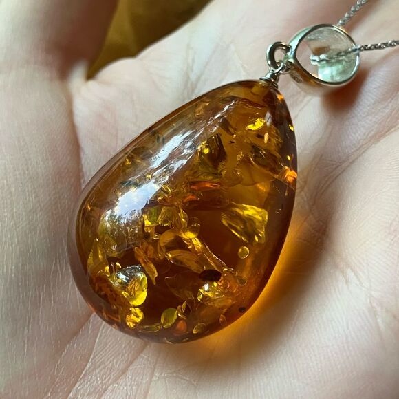 Natural Baltic Amber Sterling Silver Necklace - Picture 10 of 10